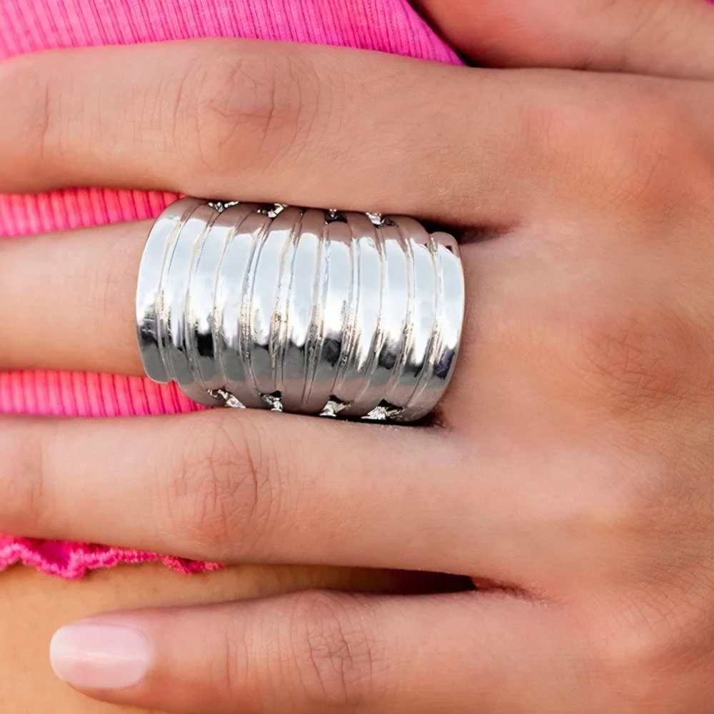 Imperial Glory Oversized Silver Stacking Illusion Cocktail Ring Fashion Jewelry